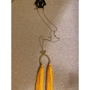 Gold necklace with yellow tassel w/ earrings